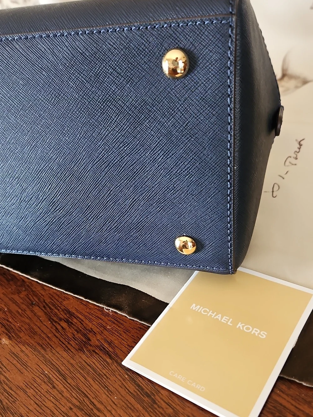 MICHAEL KORS Navy Saffiano Leather Satchel/Crossbody Bag with Gold Hardware